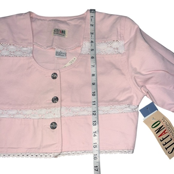 NWT RARE! 🎀 Vintage Fashion Bug Pink Denim White Lace Button Down Jacket Small - Picture 8 of 8